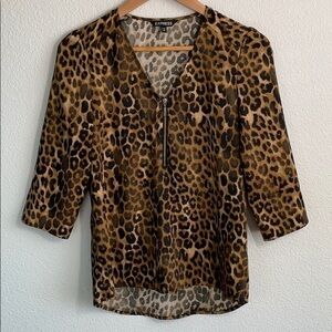 Express Leopard Print Silky Zip Front Blouse Size XS